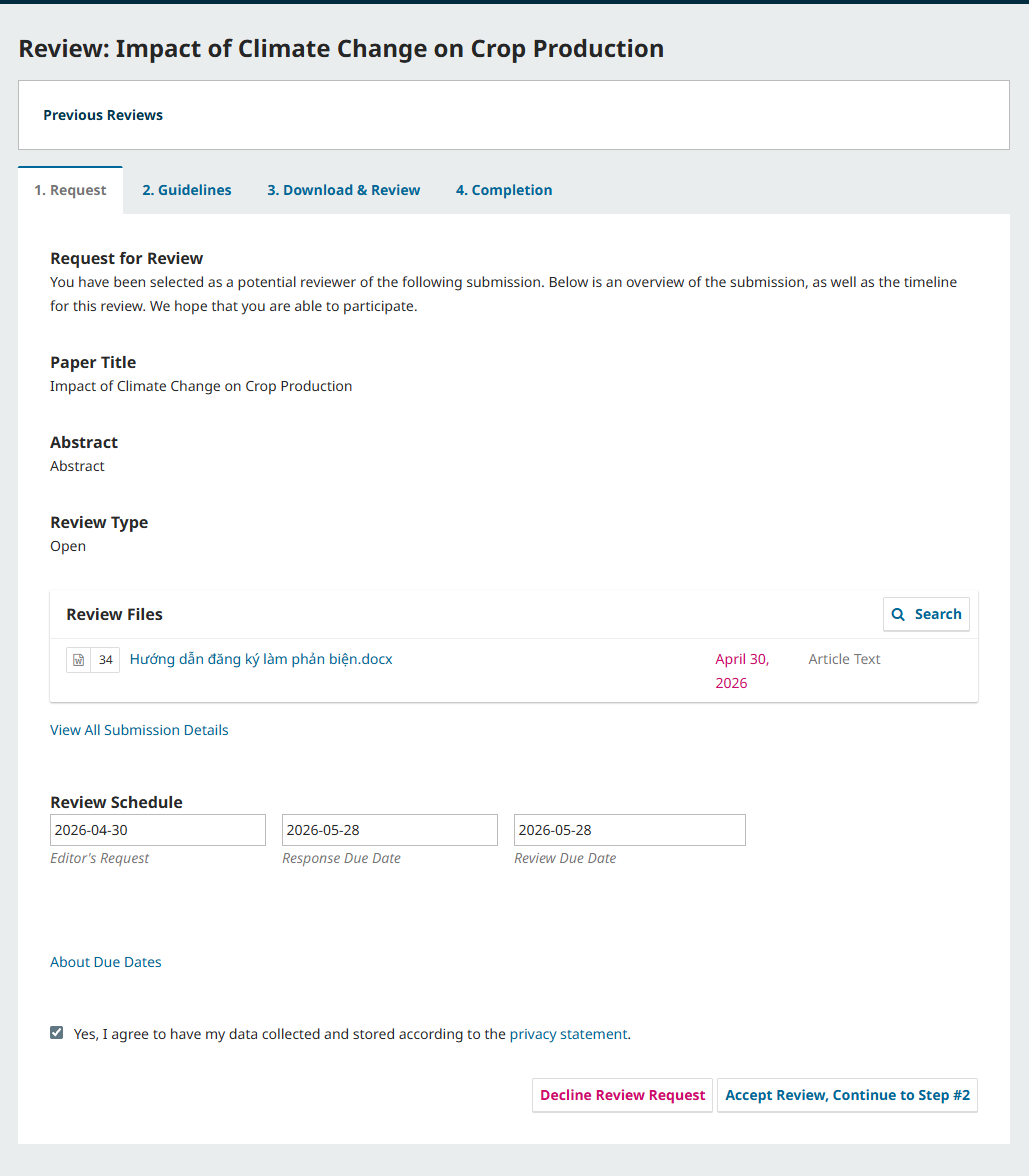 Email mời phản biện